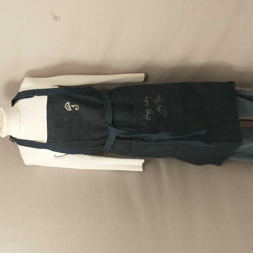 High Quality Denim Apron USA Made Chef Sig w Embroidered Logo Unworn Heavy Duty